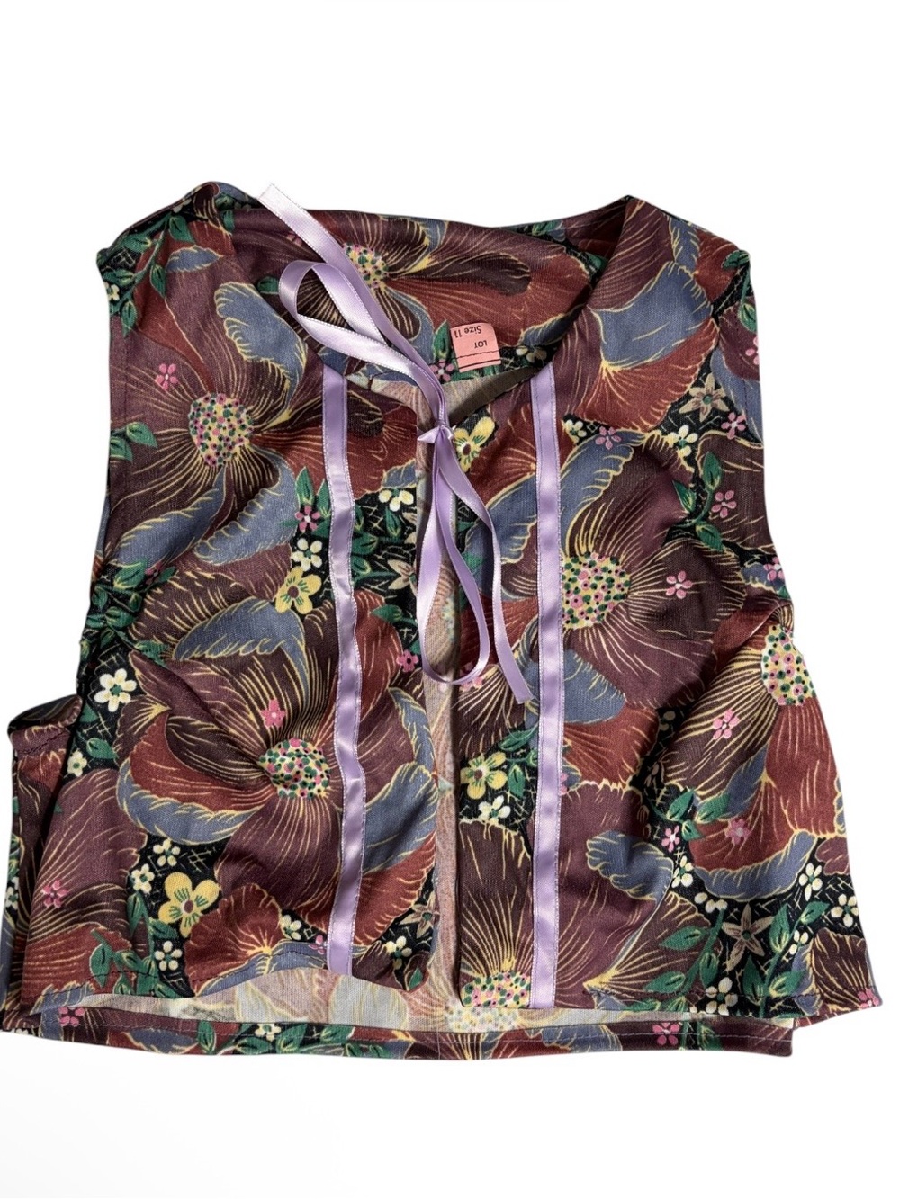 Vintage 70s floral tie front crop top size 11